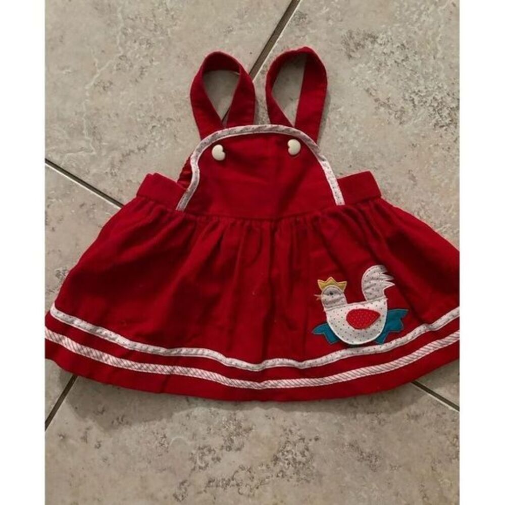 Vintage Red‎ cordoroy little hen overall dress size 12m